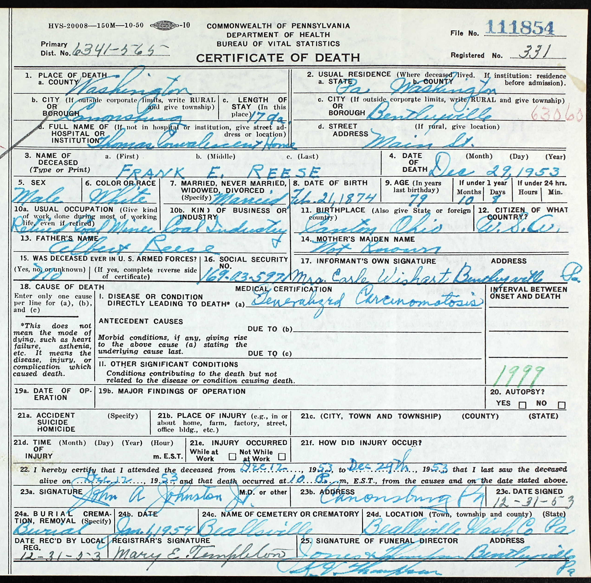 death certificate